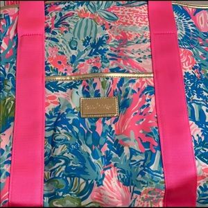 Lilly Pulitzer Multicolor Floral Tote with Bright Pink Straps